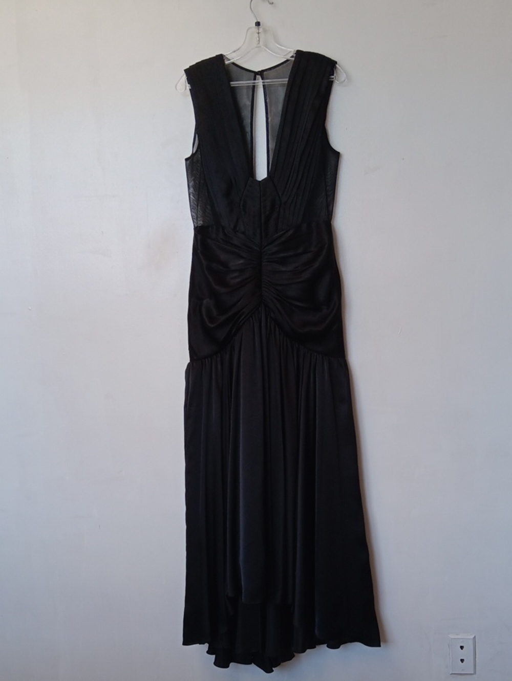 Faviana Black V-Neck Ruched Evening Maxi Dress